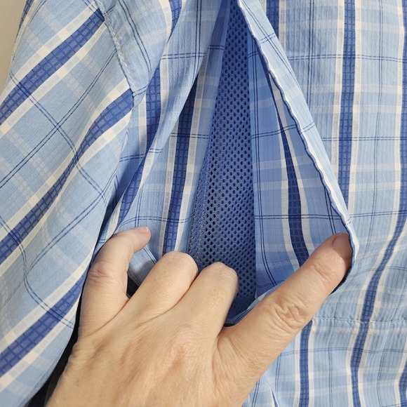 Columbia UPF 50 Omni Shade PFG Fishing Shirt Men's XXL Blue Plaid Vented LS EUC - Picture 9 of 12